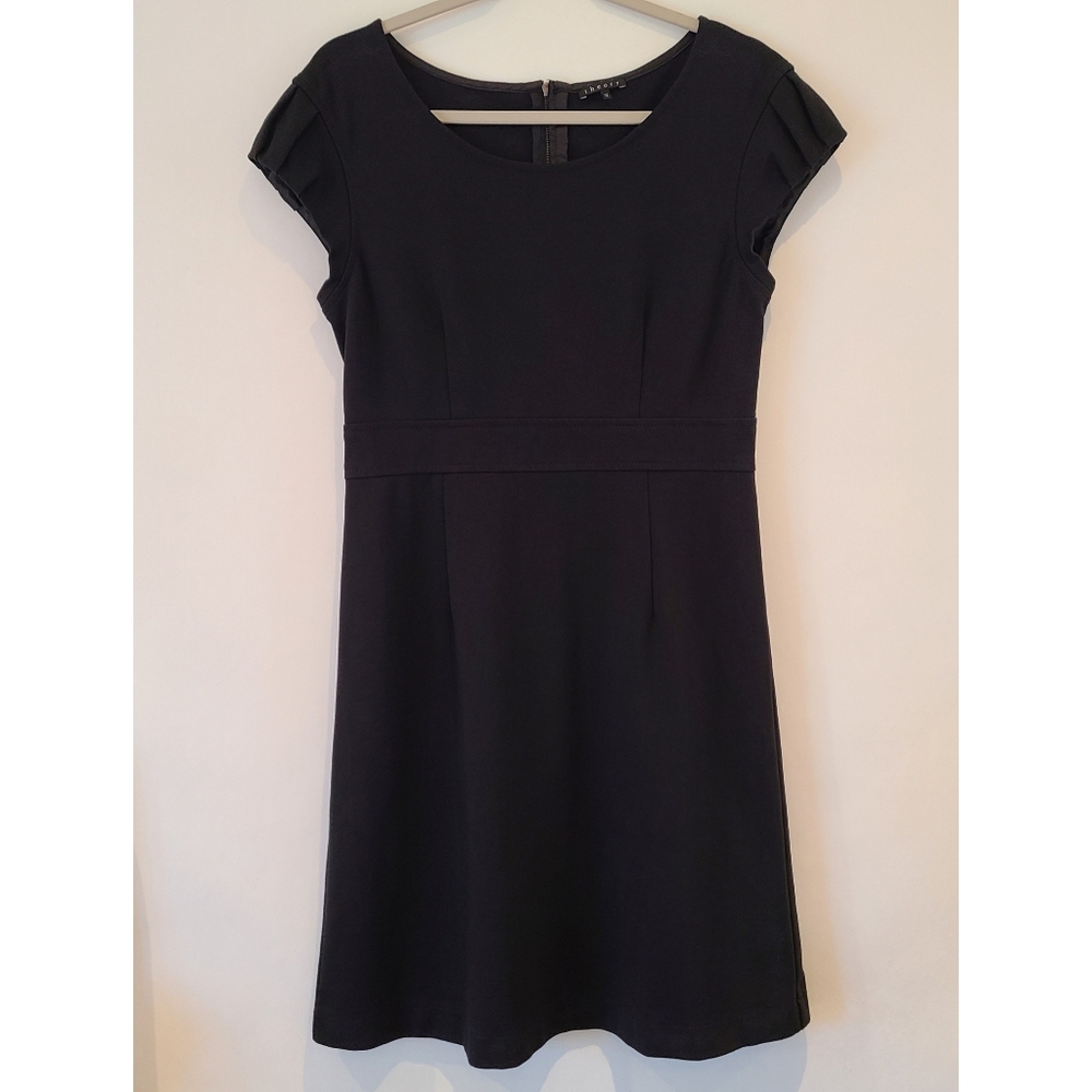 Theory Aremis Dress in Black Ruffle Shoulder Mini Dress
